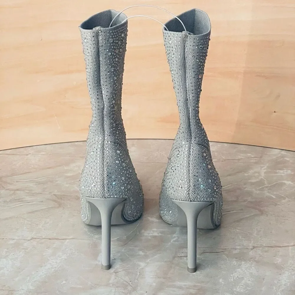 NWT Metropolitan View 10 Karra Rhinestone Sparkly Silver Ankle Stretch Booties
